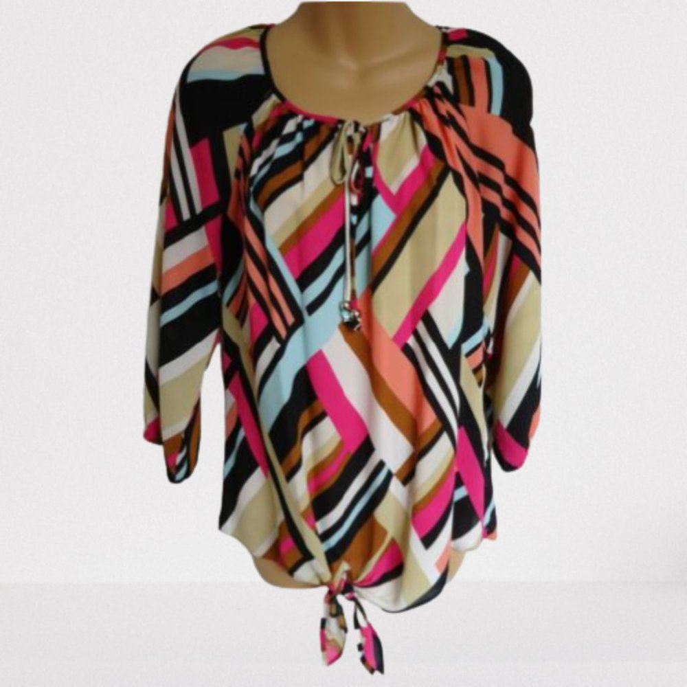 Zac & Rachel Blouse Tie Front Boho Peasant